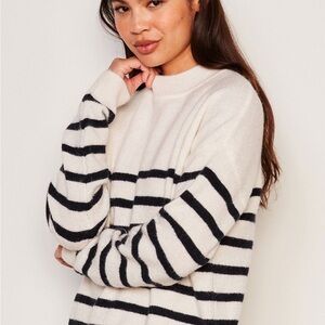 Bailey 44 Sundry Stripes Mock Neck Cozy Sweater in Oyster Medium NWOT